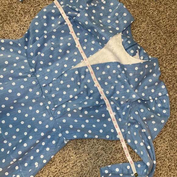 Vintage- Fredrick’s Of HollywoodLight Blue Polka Dot Peplum Dress - Picture 4 of 6